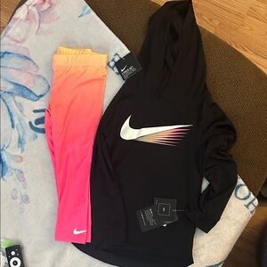Nike Black Hoodie with Gradient Swoosh and Pink Leggings set